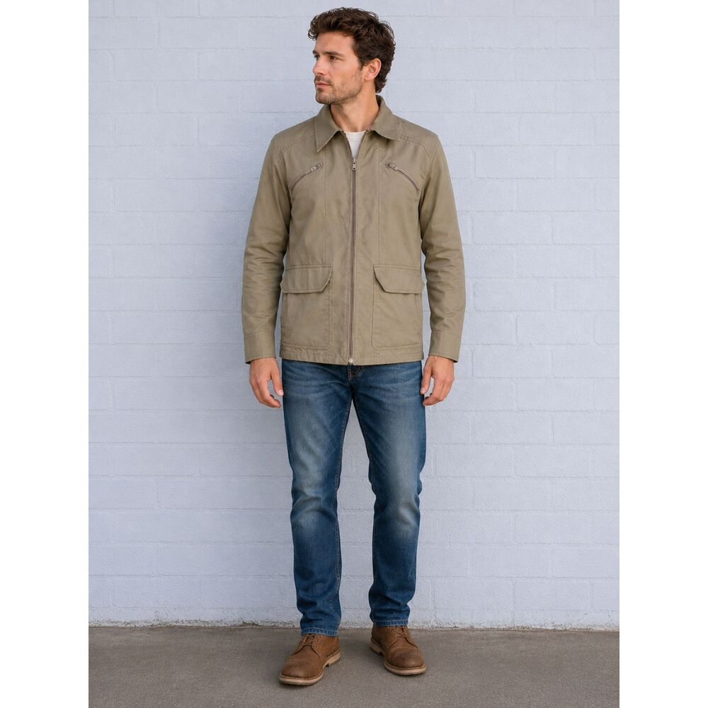 London Fog 40 Reg Khaki Zip Front Pockets Lined Casual Rain Jacket VTG